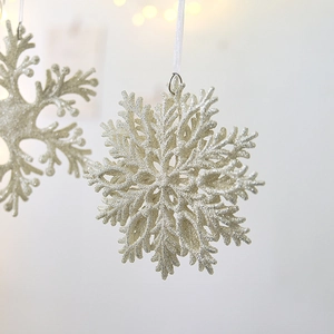 Decorazione a fiocco di neve argento glitterato con corda per l'albero di Natale