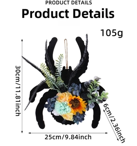 Détail d'une couronne d'araignée avec tournesols pour la décoration d'Halloween