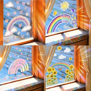 Rainbow Suncatcher Window Sticker Prism Holographic Film Static Cling Sunflower Butterfly Decals For Glass Decoration
