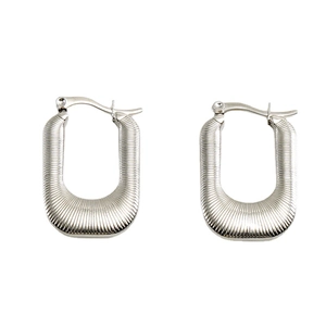 Boucles d'oreilles créoles en U argentées en acier inoxydable avec texture rainurée