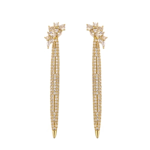 Exaggerated 18K gold plated tassel earrings with floral clusters and micro-set zircons
