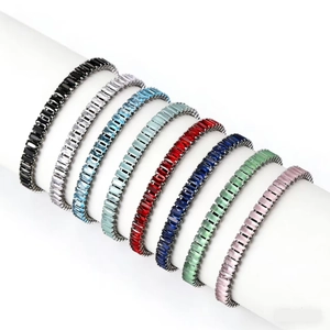 Minimalist Rectangular Cut Zirconia Tennis Bracelet For Women Colorful Inlaid Alloy Chain Jewelry Elegant Wristband Accessory Gift