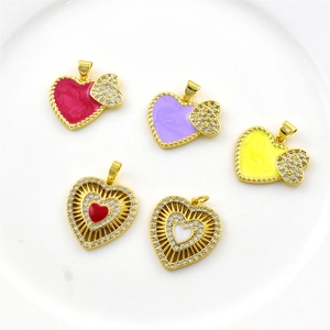 Enamel Heart Charms For Jewelry Making Brass Cubic Zirconia Pendants Gold Plated DIY Craft Accessories