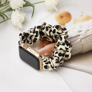 Leopard print scrunchie apple watch band with rose gold connectors for smartwatches