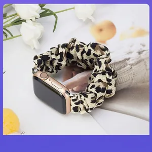 Leopard print scrunchie apple watch band with rose gold connectors for smartwatches