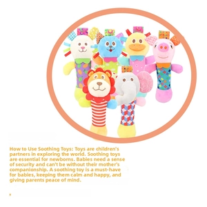 Plush animal rattle stick set for infants featuring soft fabric and sensory ribbon details