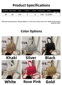 Detaillierte Größentabelle und Materialangaben für diese kleine Umhängetasche aus PU