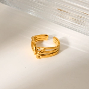 Minimalist 18K gold plated stainless steel knotted ring with adjustable open design