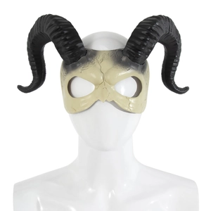 White demon horn half face mask for Halloween cosplay and masquerade party props