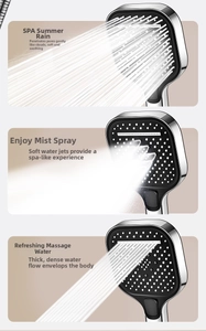 Detail showing three spray modes of the square high pressure handheld shower head