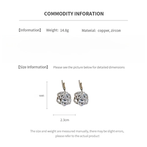 Detailed infographic showing 4.2cm silver rose earrings made of copper and zircon
