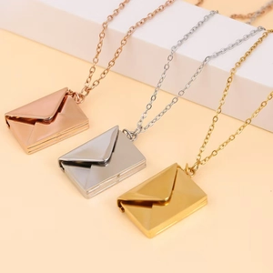Minimalist envelope pendant necklace in rose gold, silver and gold finishes