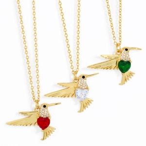 Hummingbird Heart Pendant Necklace Chic Copper Zircon Gold Plated Jewelry Fashionable Choker Gift For Women