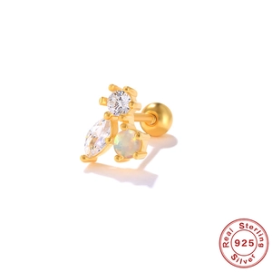 Boucle D'oreille Cartilage Argent Sterling S925 Piercing Helix Avec Zircone Künstliche Perle Opale Fermoir À Vis Bijou