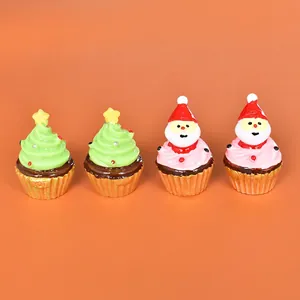Christmas Miniature Resin Ornaments Santa Claus And Tree Cupcake Shape Desktop Decor DIY Crafts Accessories Cute