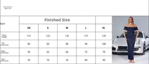 Detailed size chart for off-shoulder sequin dress with length and hip measurements