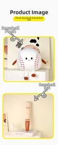 Close-up of plush baseball doll with red stitching and matching baseball bat toy set