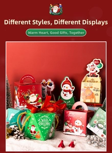Detailed Christmas gift boxes with festive patterns on artificial snow background