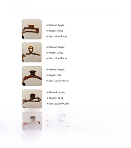 Detailed size and weight guide for diverse tortoiseshell acrylic hair claw clips