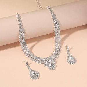 Sparkling rhinestone necklace and teardrop earring set for elegant bridal evening wear