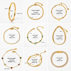 Détails de neuf bracelets en acier inoxydable doré avec breloques cœur en zircone