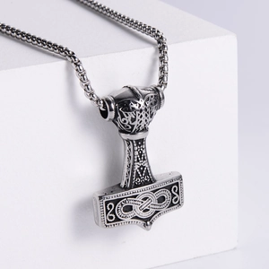 Nordic Mjolnir Thor Hammer stainless steel pendant with Celtic knot engravings