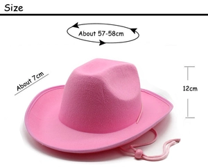 Cappello da cowboy rosa con dimensioni dettagliate: testa 57-58cm e tesa larga 7cm