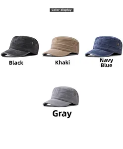 Militärmützen in Schwarz, Khaki, Marineblau und Grau aus gewaschener Baumwolle