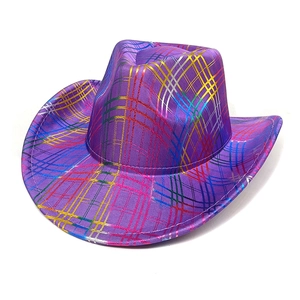Detailed macro of purple cowboy hat with colorful iridescent metallic grid lines