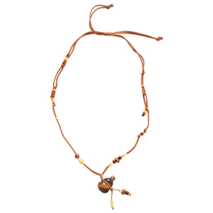 Tiger eye stone gourd necklace with brown wooden beads and retro chinese style charm