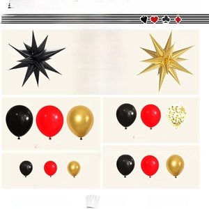 Detailed components of 135pcs black and gold graduation balloon arch kit with accessories
