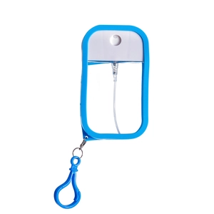 50ml portable pocket spray bottle with blue frame and matching carabiner clip hook
