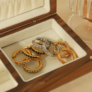 18k gold plated stainless steel hoop earrings with colorful zircon stones inlay