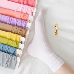 Women Slouch Socks Velvet Breathable Ribbed Mid Calf Thin Ice Satin Cooling Japanese Style Candy Colors
