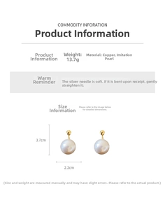 Detailed size specifications for pearl drop earrings with 3.7cm height and 2.2cm width