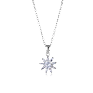 Collier tournesol en acier titane avec pendentif étoile scintillante et zircons clairs