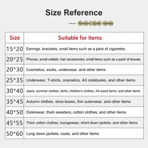 Detailed sizing guide chart for luxury plastic retail gift bags and boutique packaging