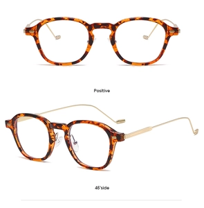 Close-up of tortoiseshell frames and gold metal temples shown from front and side views