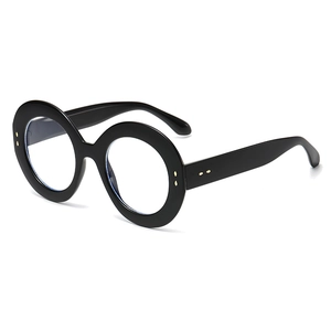 Retro oversized round black spectacle frames for women with golden rivet accents