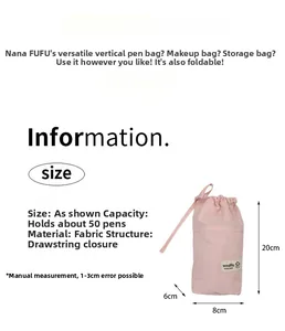 Pink multi-functional drawstring bag showing 20x8x6cm size details and soft fabric texture
