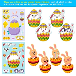 Detalle de pegatinas de Pascua DIY con conejitos y pollitos para personalizar para los niños