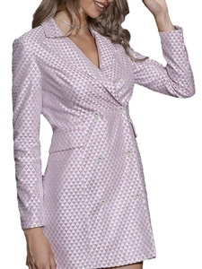 Robe blazer croisée à motif géométrique rose avec boutons en cristal et revers en pointe