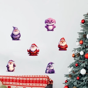 Cute Santa Claus wall stickers in red and purple for Christmas window and wall decoration