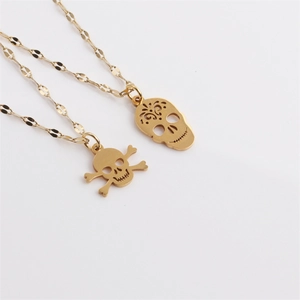 Stainless Steel Skull Pendant Necklace Gothic Punk Halloween Jewelry Gold Color Hollow Out Design For Men Women