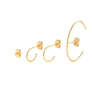 Set of 4 gold-toned sterling silver stud and C-shaped hoop earrings for layered looks