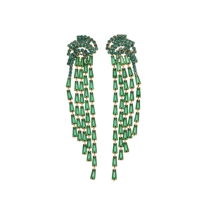 Boucles d'oreilles élégantes à pampilles émeraude avec base dorée et zircons brillants