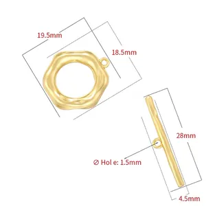 18K gold plated brass OT toggle clasp with irregular textured round ring for jewelry making
