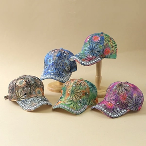 Casquettes de baseball à fleurs avec strass brillants en cinq couleurs vibrantes