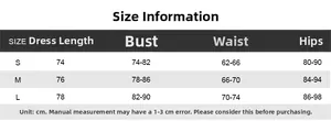 Detailed size guide table for sleeveless mini dress with bust and waist measurements