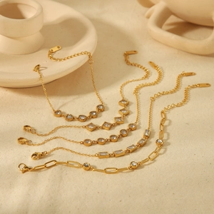 Bracelet Collier Géométrique En Zircone Cubique Acier Inoxydable Plaqué Or 18K Bijoux Mode INS Minimalistes Femmes